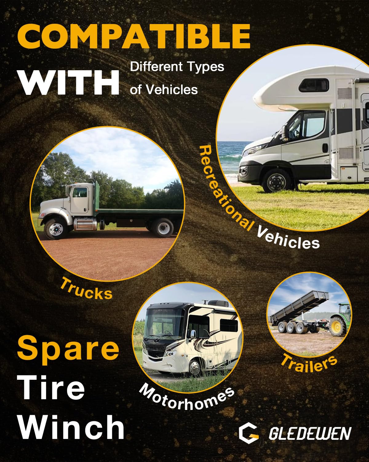 Spare Tire Hoist, Spare Tire Winch Carrier, Compatible with RVs Trailers Trucks Motorhomes, Spare Tyre Holder with Offset Cable, Spare Wheel Towing Winch, Spare Tire Lift Assembly, LC159056, 159056