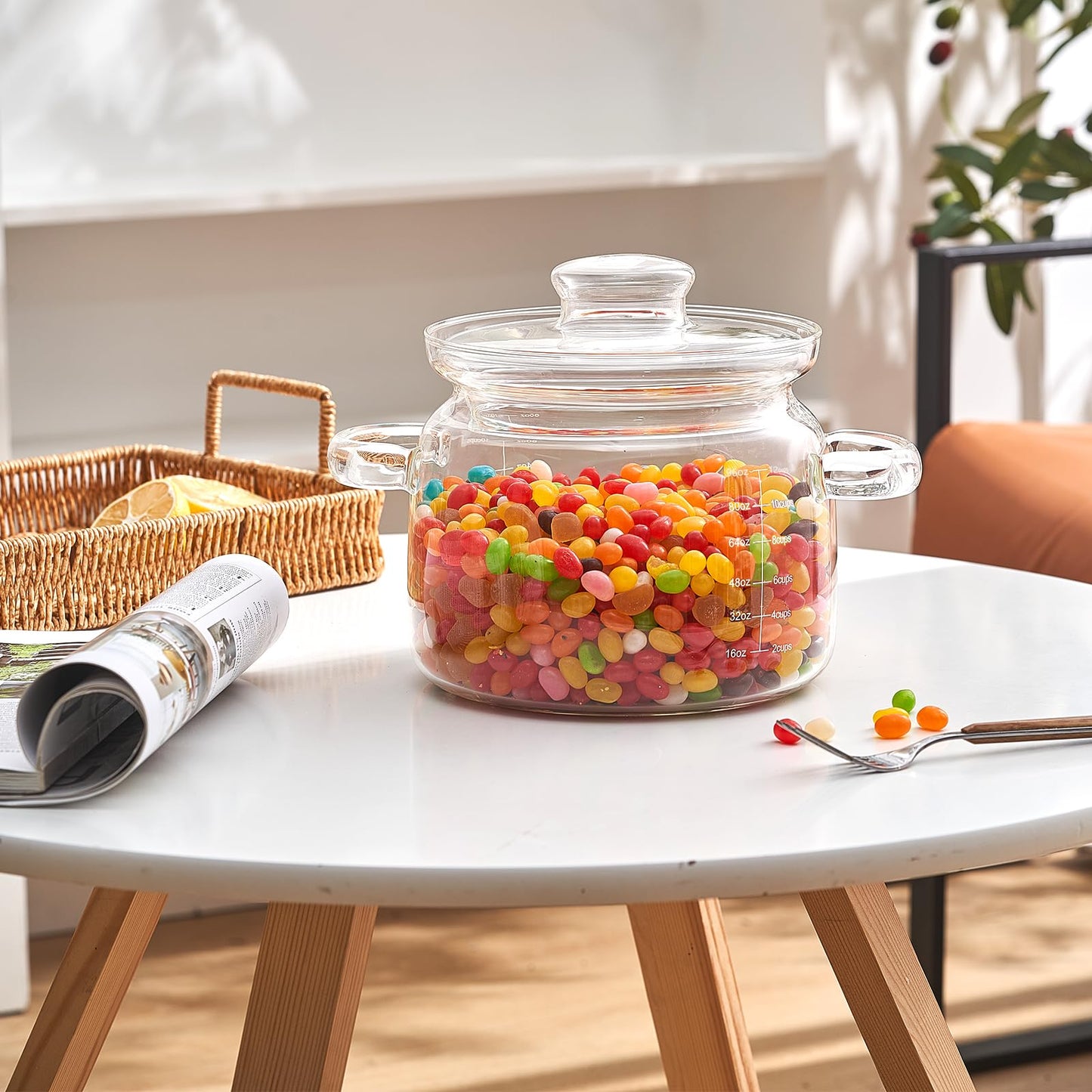3L(96oz) Glass Cooking Pot with Lid，Handmade Borosilicate Glass Stockpot with Graduations - Glass Saucepan with Cover for Cooking and Serving