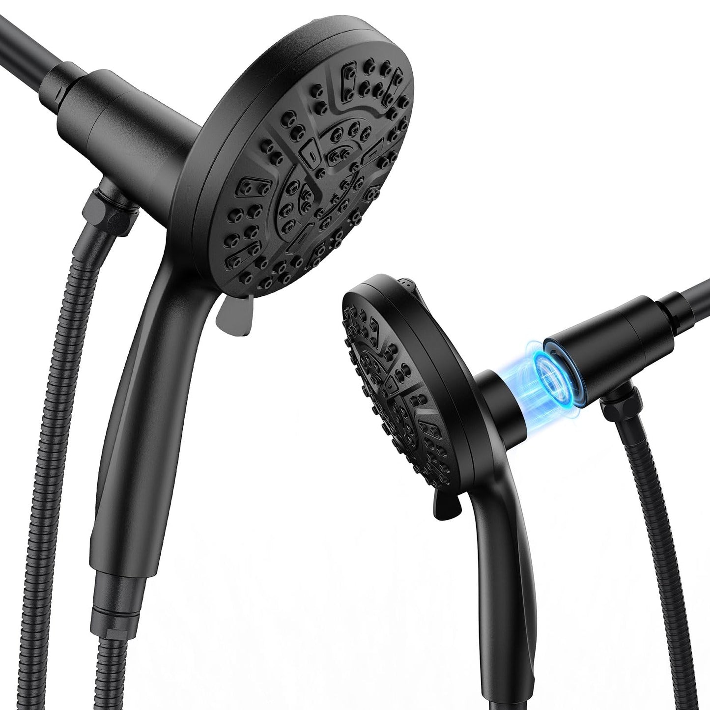 High Pressure 10 Ways Handheld Shower Head Matte Black- Anti-Clog Nozzles, Built-in Power Wash to Clean Tub, Wall & Overhead Brackets,Magnetitc Rainfall Shower Wand,Built-in 2 Power Jet (Black)