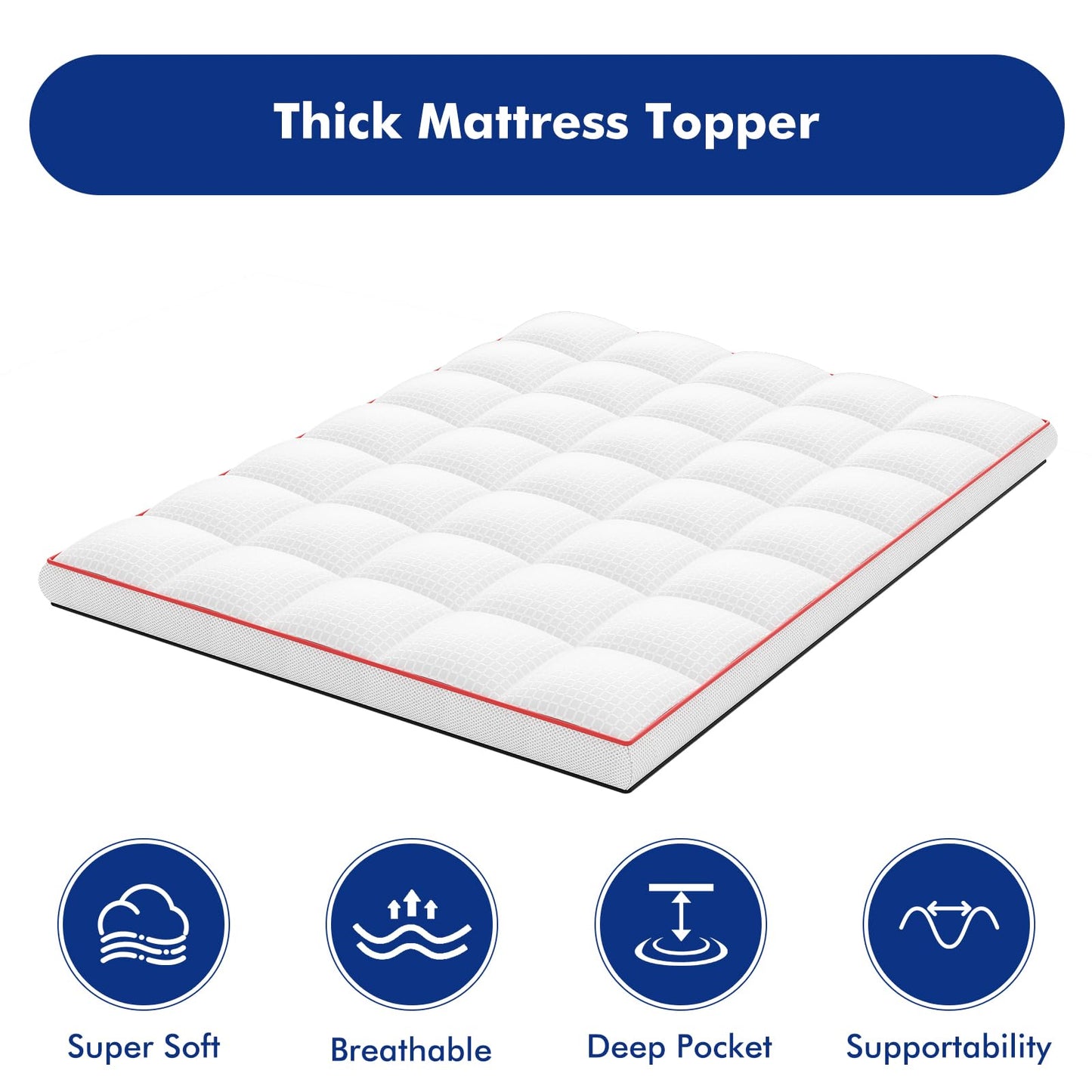 Extra Thick Mattress Topper Double/Full Size Winter Warm Mattress Pad Cover 800GSM 400 TC Breathable Pillow Top 8-21 Inch Elastic Deep Pocket - Overfilled with Down Alternative(54"x75"White)