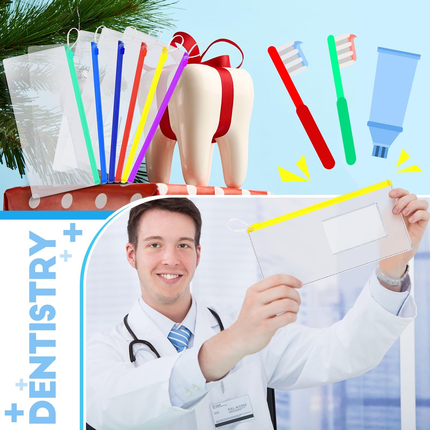 Timgle 200 Pcs Dental Zipper Pouches Zipper Lock Carrying Case with Business Card Holder Clear Toothbrush Pouch for Dental Hygiene Products Office Prizes, Color Random (10 x 4 Inch)