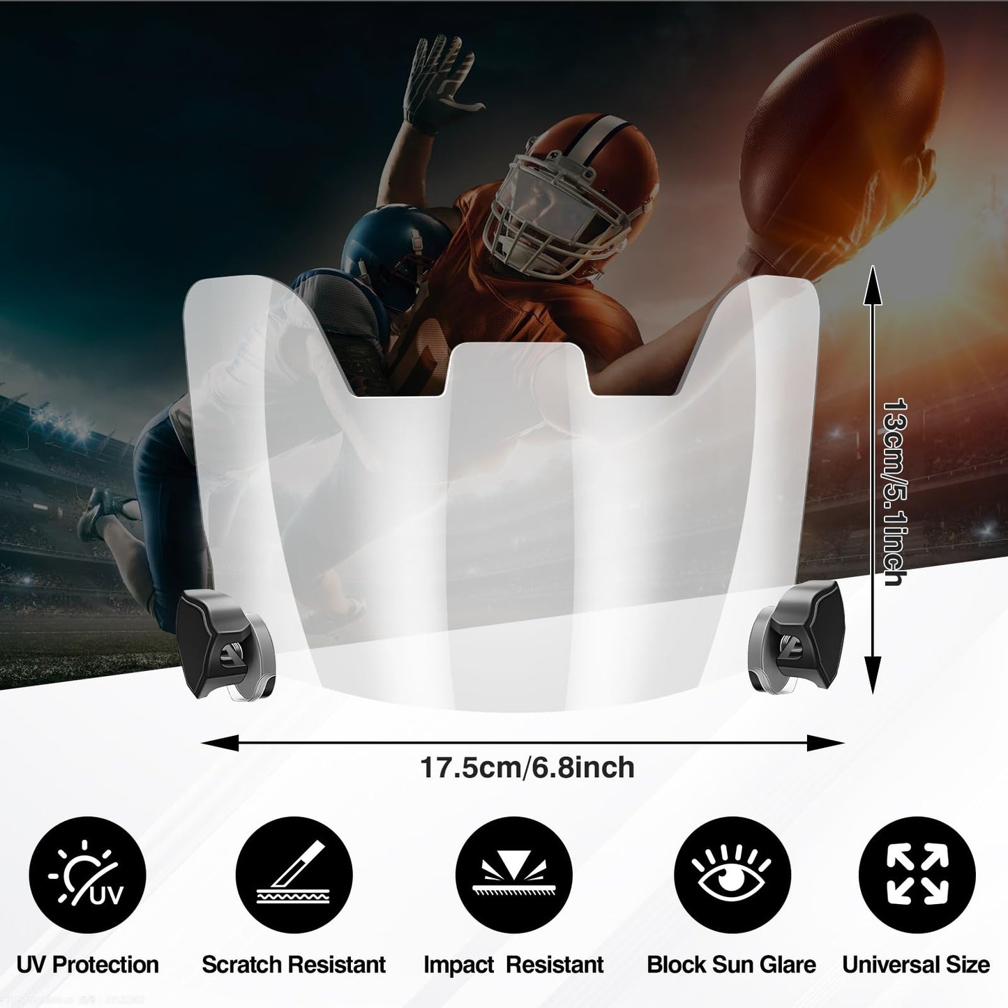 Automiim 2 Pcs Football Visor, Football Helmet Visor Fits Youth & Adult, Professional Clear Football Visor Eye-Shield with High Clarity and Anti-Scratch Football Protective Gear