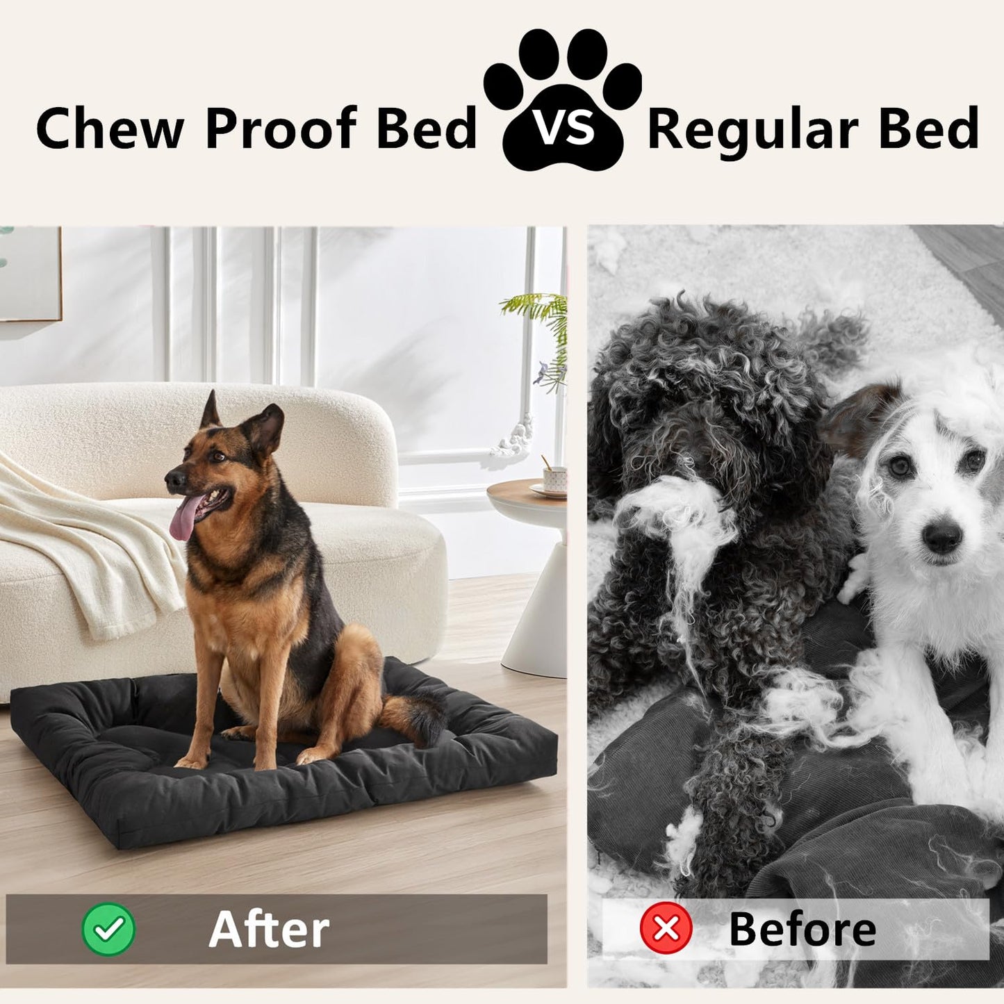 Chew Proof Indestructible Dog Bed for Aggressive Chewers Waterproof Durable Dog Crate Pad,Washable Tough Pet Mats for Kennel Machine Washable Black (Black, M-18''x29'')
