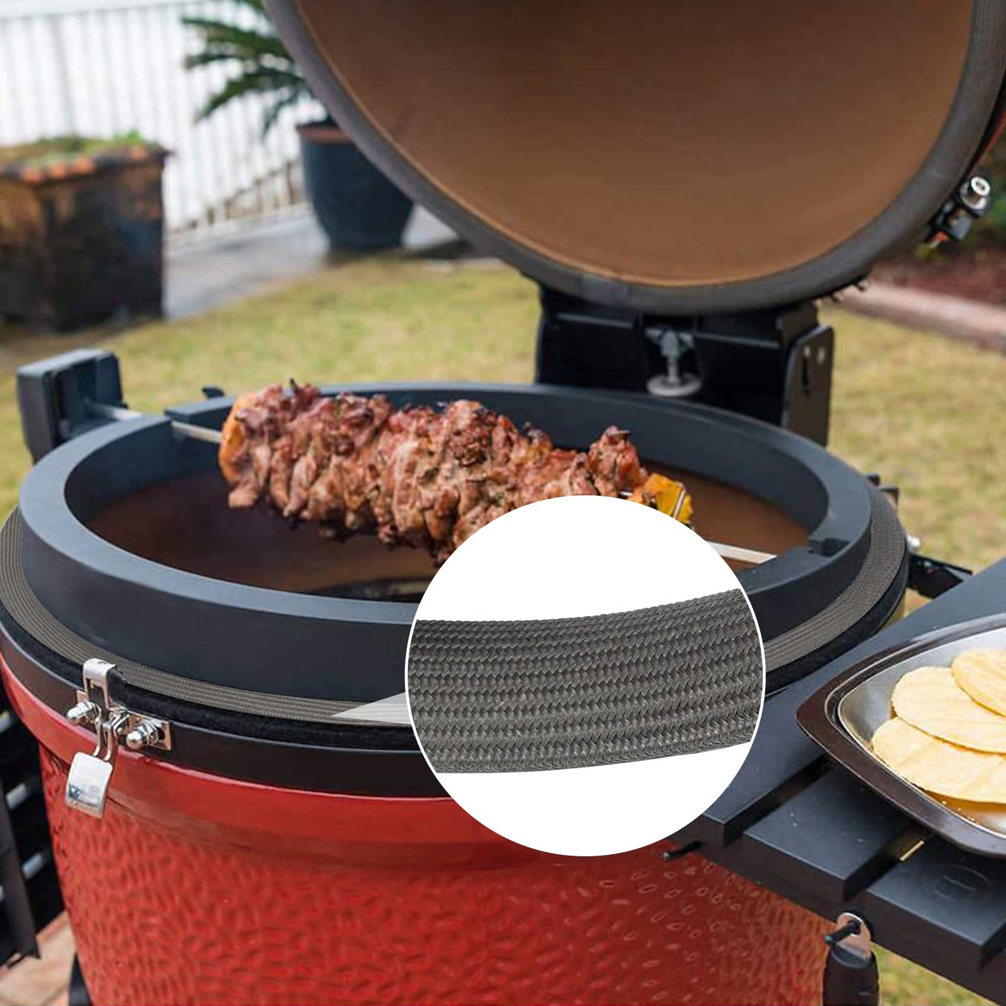 Onlyfire Wire Mesh Gasket Kit for Kamado Joe Classic, High Temp Fiberglass Gasket Replacement BBQ Smoker, Adhesive Self Stick Felt 150" Long