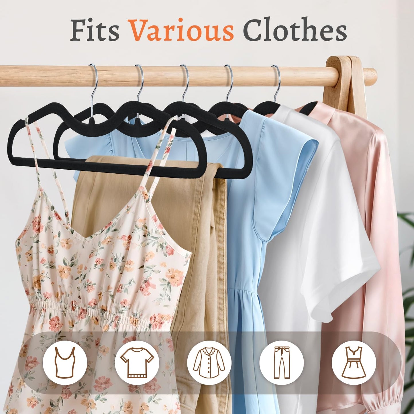 Velvet Hangers 50 Pack, Non Slip Clothes Hangers, Space Saving Short Neck Hangers, Heavy Duty Felt Hangers with 360° Rotatable Hook for Coats, Pants, Dress, Shirt, Black
