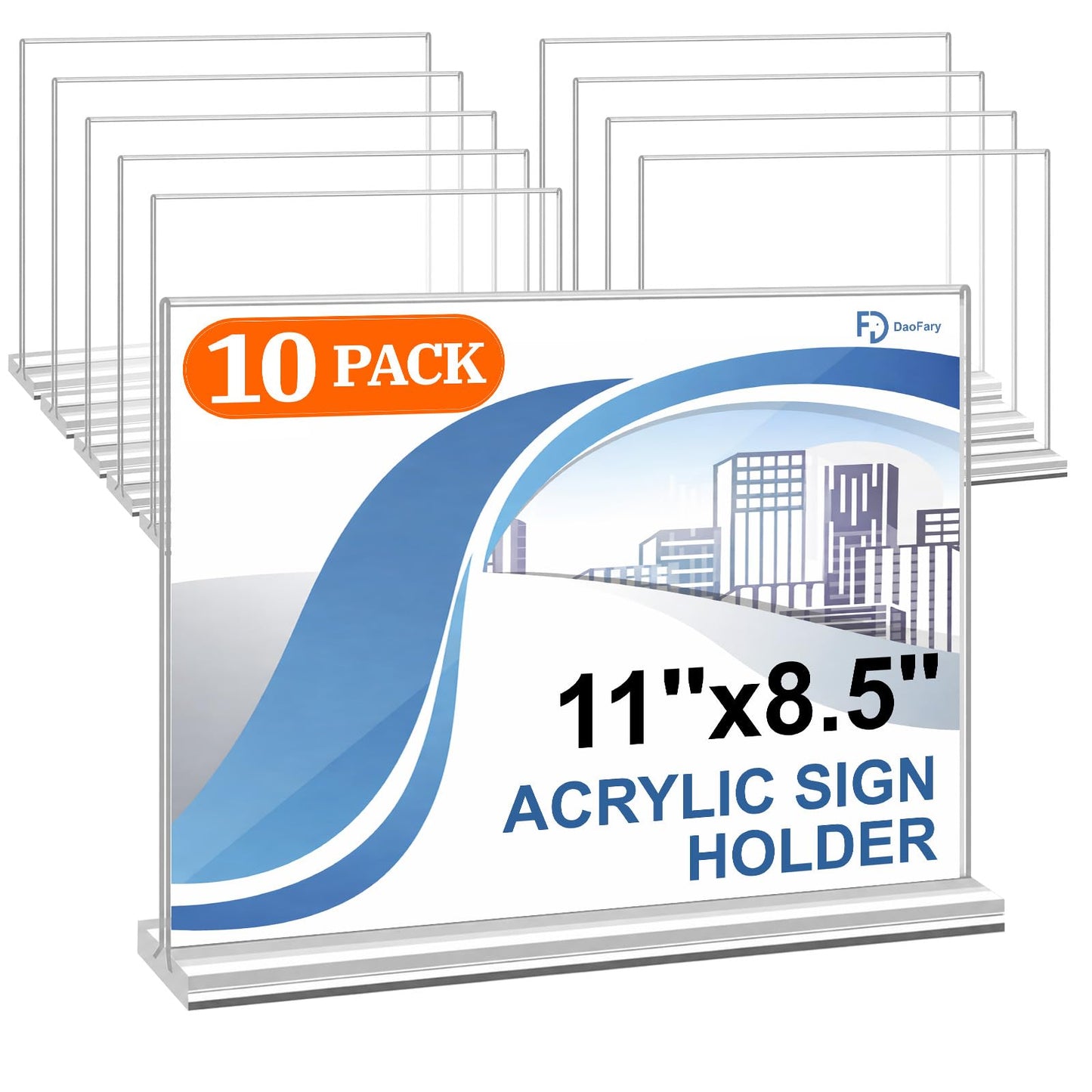Daofary 10 Pack Acrylic Sign Holder 8.5 x 11 Horizontal, Double-Sided Stand up Table Top Sign Holders, Clear Acrylic Picture Frame Menu Flyer Paper Holder Display Stand for Office Business Store Wedding Party