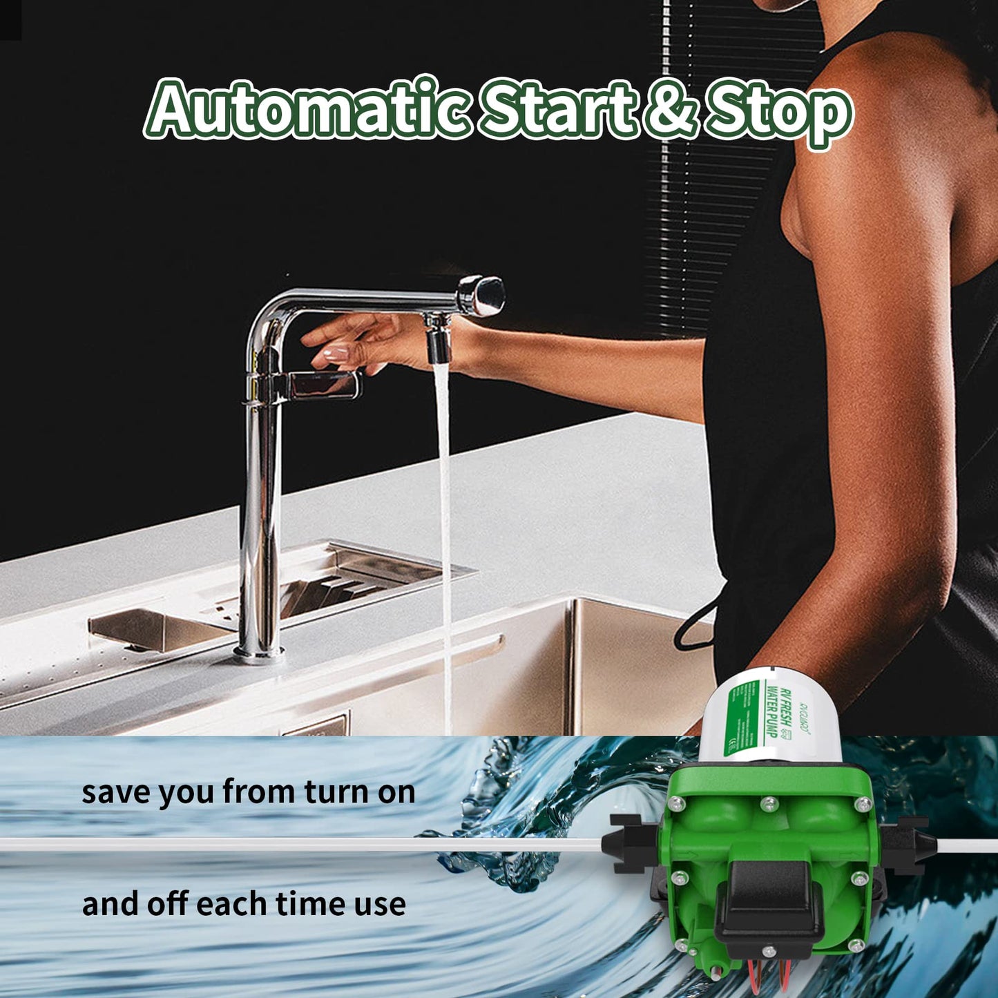 RVGUARD Fresh Water Pump, 12V DC Self Priming Diaghram Water Pump, 5.5 GMP with Strainer Filter, Adapters, for RV, Yacht, Garden, Camper