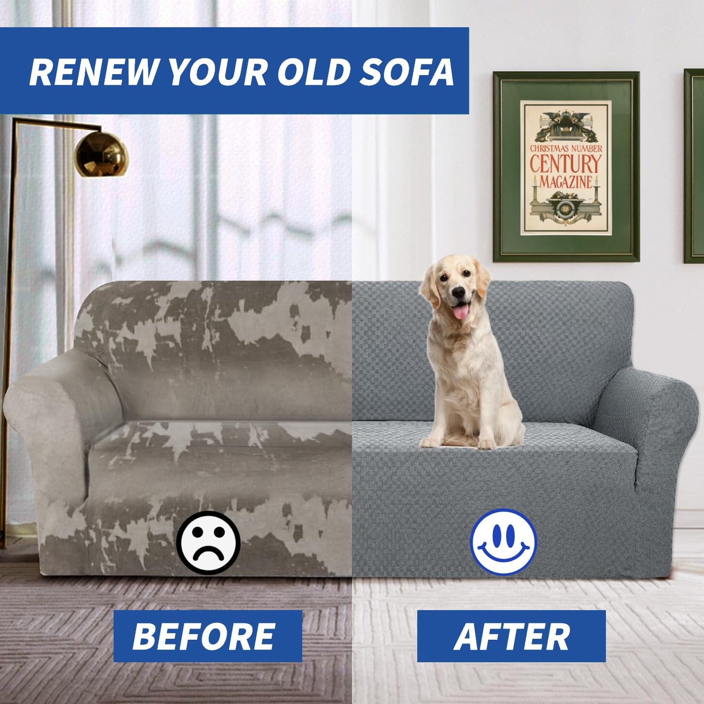 YEMYHOM Couch Cover Latest Jacquard Design High Stretch Sofa Covers for 3 Cushion Couch, Pet Dog Cat Proof Slipcover Non Slip Magic Elastic Furniture Protector (Large, Light Gray)