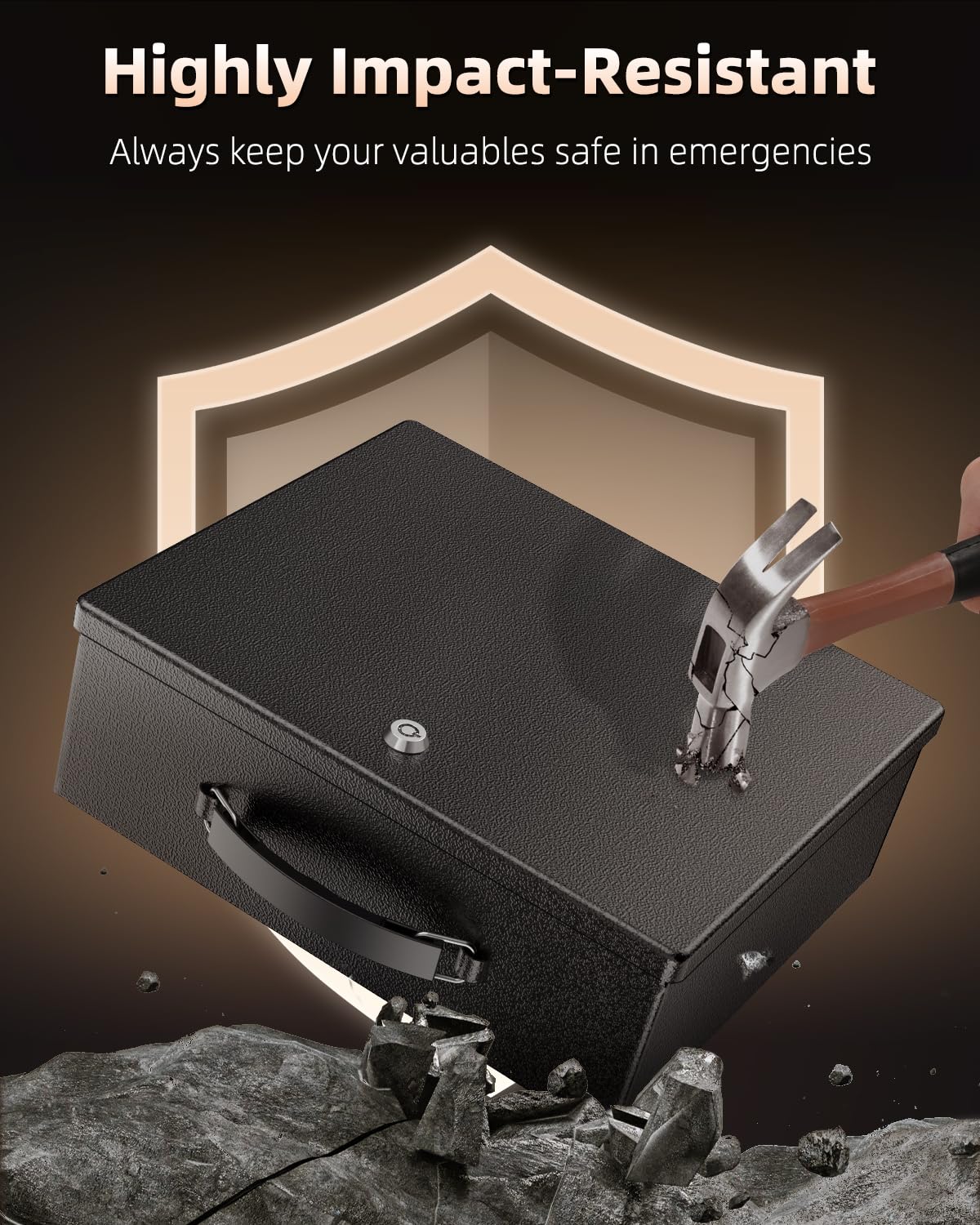 Uniclife Fireproof Document Box with Key Lock and Handle, 33x27x10cm, Large Locking Box for A4 Paper, Waterproof Safe Box for Valuables, Passport and Cash, Portable Security Metal Chest