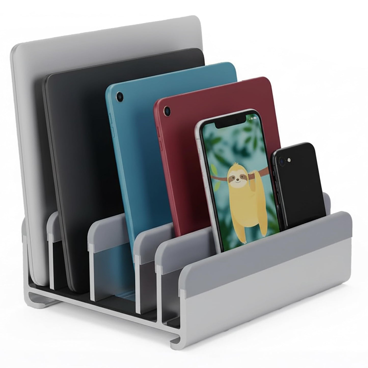 Elestoria Adjustable Vertical Laptop Stand - Fits 5 Devices, Modern Design, Tool Free Adjustment, Protective & Stable | Grey