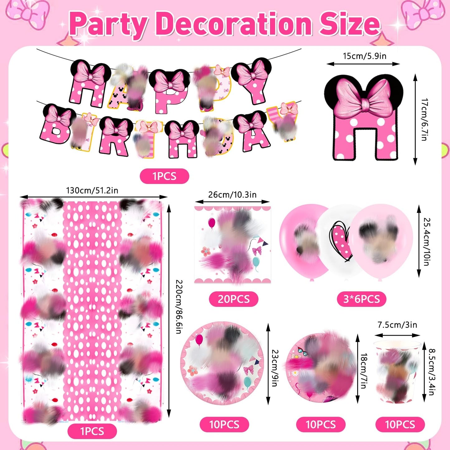 Pmn 70PCS Min Birthday Party Decorations, Cartoon Theme Party Supplies Include Birthday Banner, Balloons, Happy Birthday Plates, Tablecloth for Kids Birth day Party