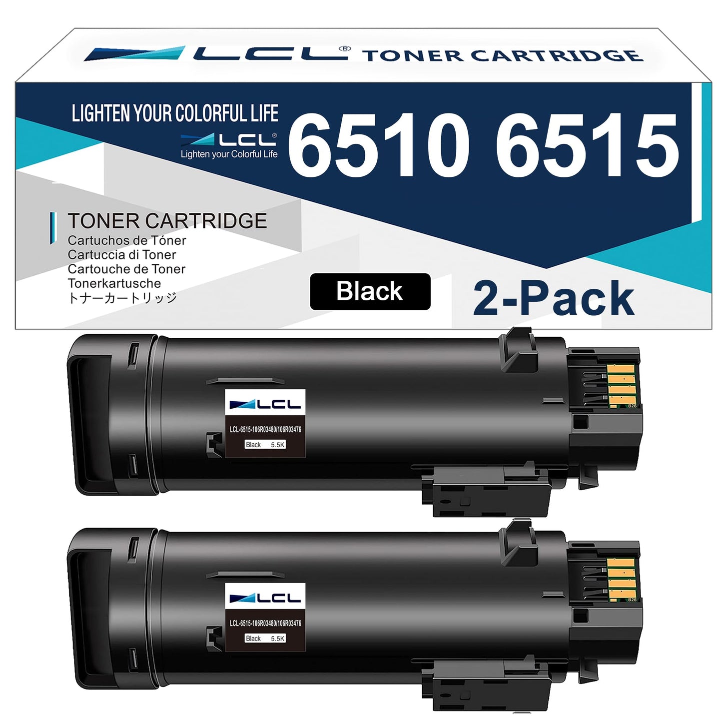 LCL Compatible Toner Cartridge for Xerox WorkCentre 6515 Phaser 6510 106R03480 106R03476 5500PAGES (2-PK,Black)for Xerox WorkCentre 6515 6515DN 6515DNI 6515DNM 6515N Phaser 6510 6510DN 6510DNI 6510DNM
