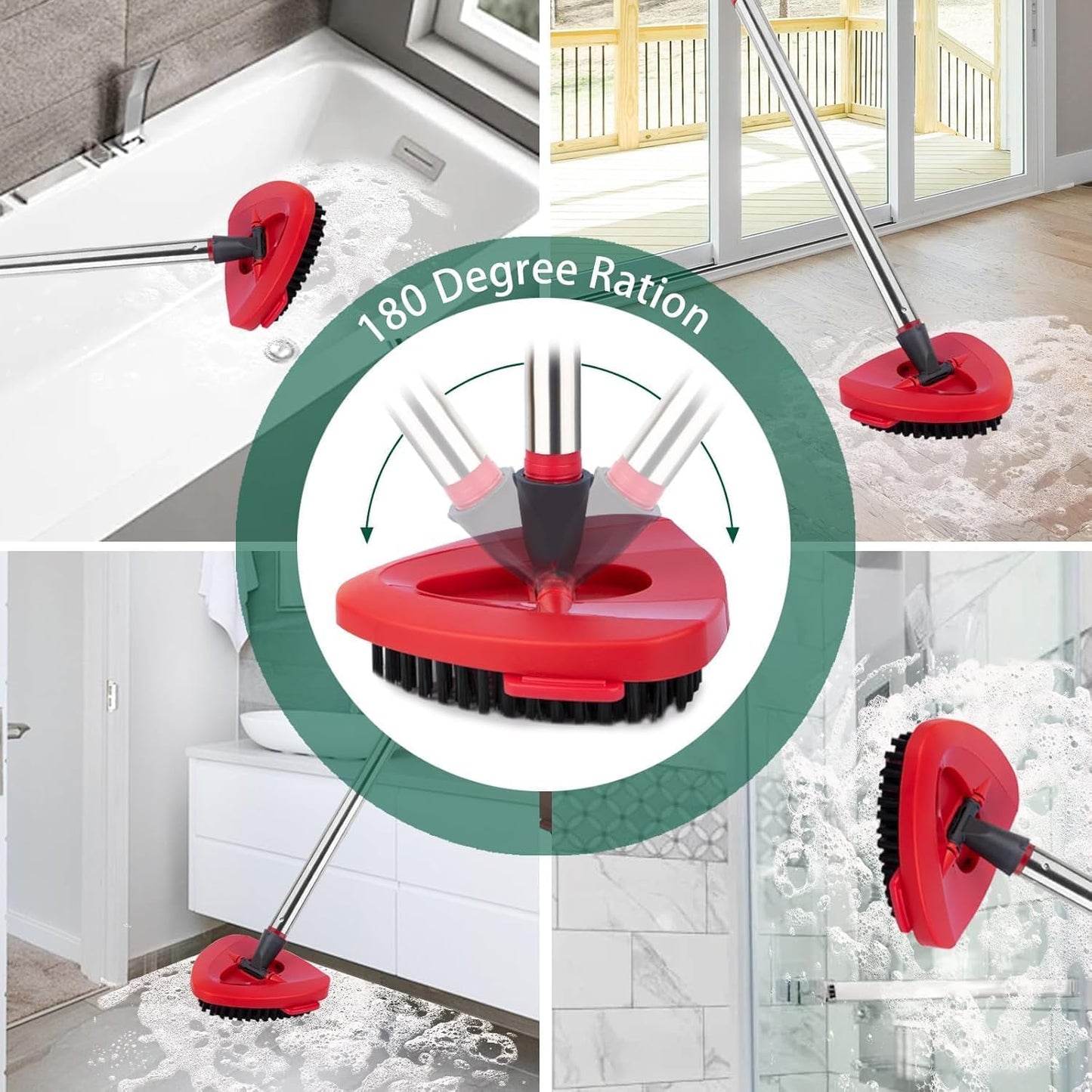 RinseClean Spin Mop Head Refill for Vileda EasyWring 2-Tanks System - Rotating Microfiber Triangle Replacement Pads Washable & Reusable fit All Floor - 6 Cloth 1 Mop Base 1 Handle 2 Brush