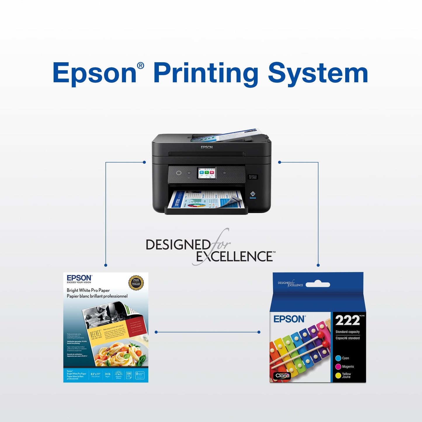 EPSON 222 Claria Ink Standard Capacity Black & Colour Cartridge Combo Pack (T222120-BCS) Works with Workforce WF-2960, Expression XP-5200