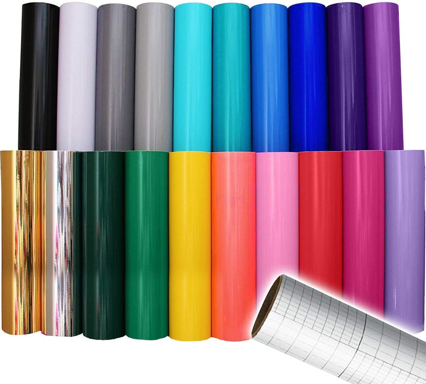 VViViD Deco65 12 Inch x 5ft Multi-Color Adhesive Craft Vinyl Bundle Including 12 Inch x 24 Inch ORACAL Transfer Paper Roll for Cricut, Silhouette & Cameo - Choose Your Bundle (47 Roll Bundle)