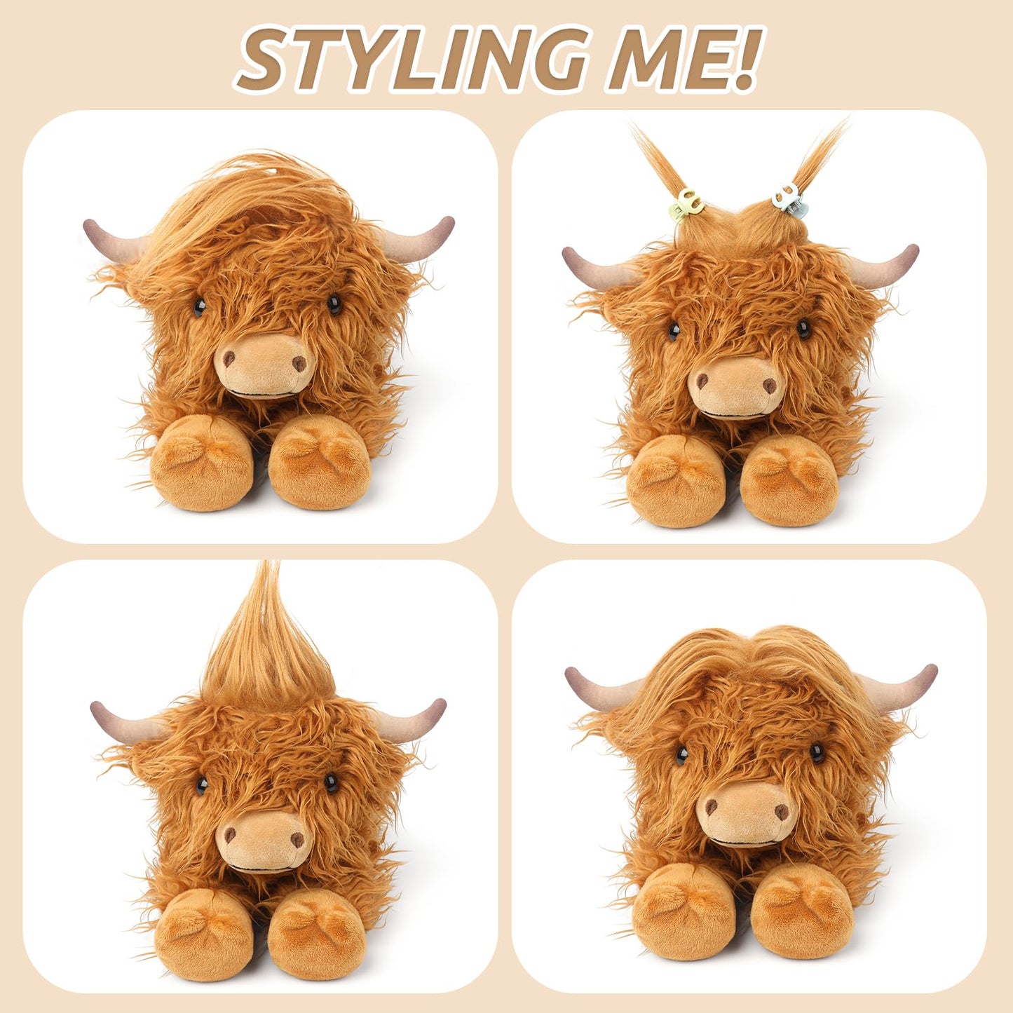 Highland Cow Stuffed Animals, Microwavable Stuffed Animal Adorable Fluffy Cow Plush for Warmth Comfort, Heatable Coolable Lavender Scent Cow Toys, Cute Soft Plushie Highland Cattle Gift for Kids Adult