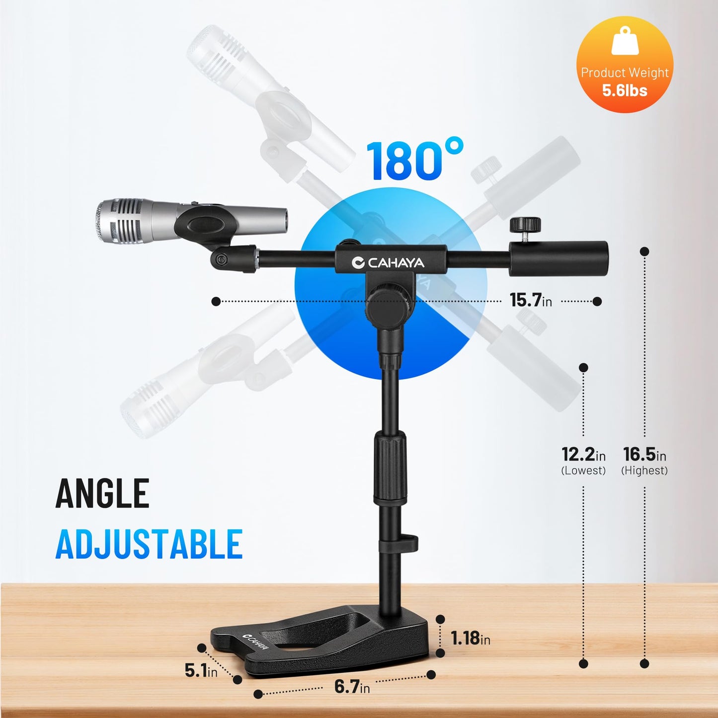 CAHAYA Desk Mic Stand Adjustable - Sturdy Microphone Stand Desktop Metal Weighted Base A-frame Table Mic Mount with 2 Mic Clips 3/8" to 5/8" Screw Adapter Mic Mount for Singing Stage Performance