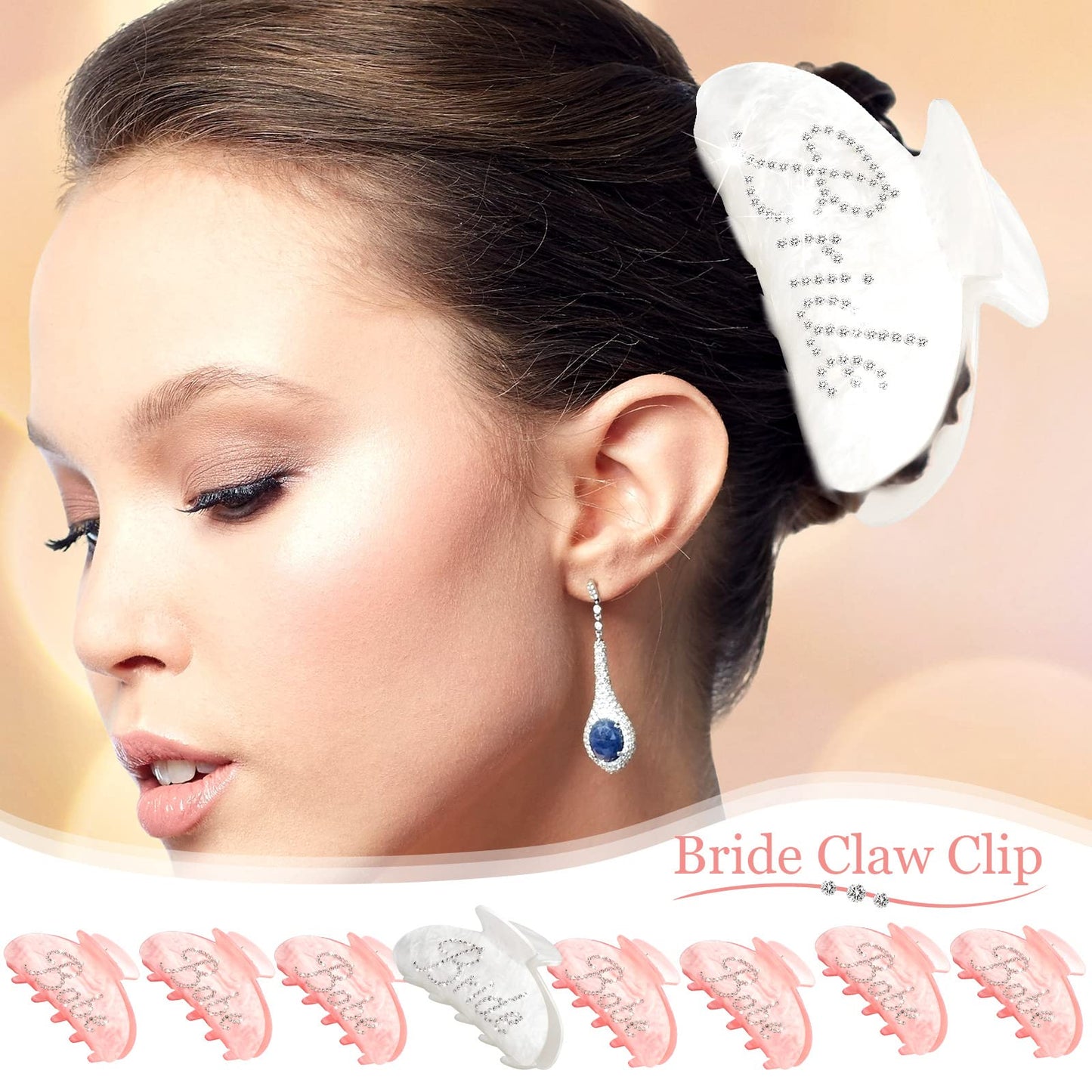 8 Pcs Rhinestone Hair Clips - Acrylic Bridal Shower and Wedding Accessories for Bride and Bridesmaids