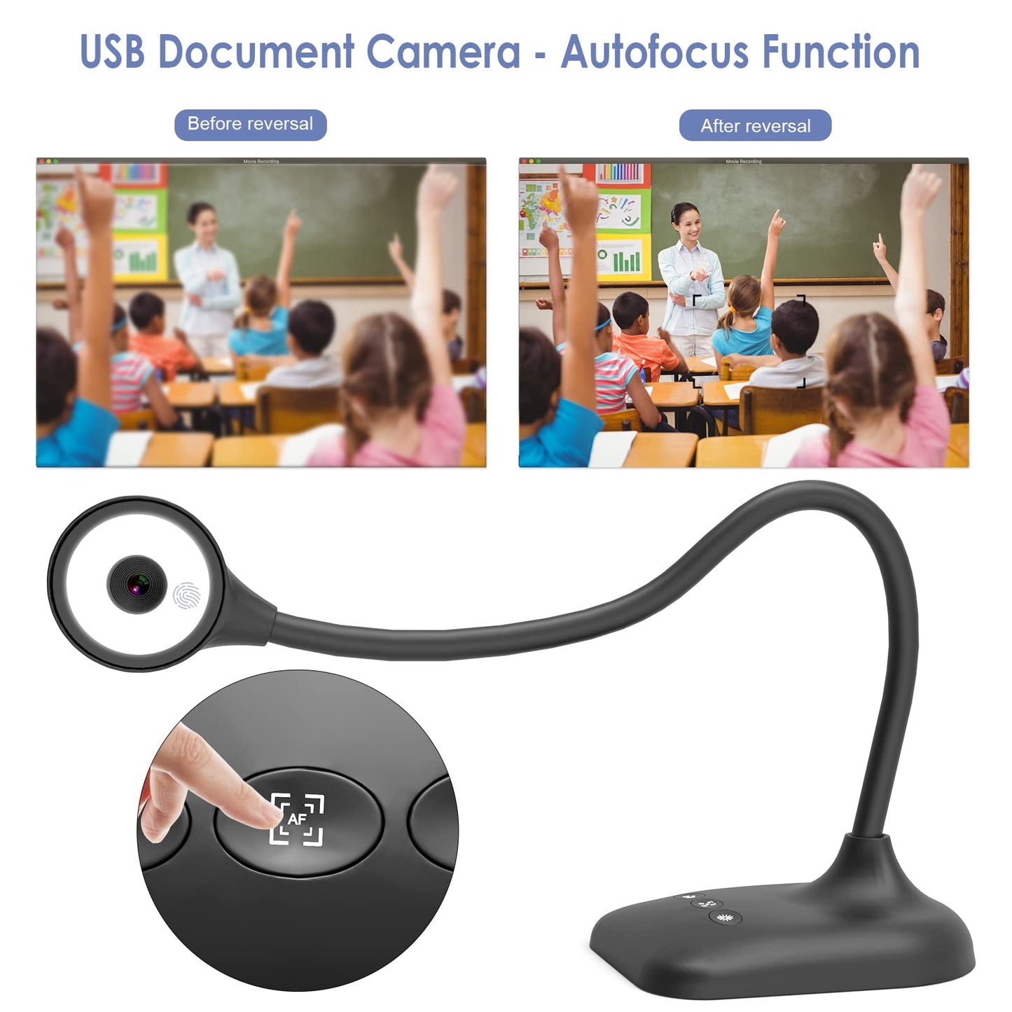 PAKOTOO USB Document Camera, Doc Camera for Teachers, Webcam for Classroom with A3 Format, 3-Level LED Lights, Image Invert, Fold, Dual Mic for Mac OS, Windows, Zoom, OBS Work with Distance Learning