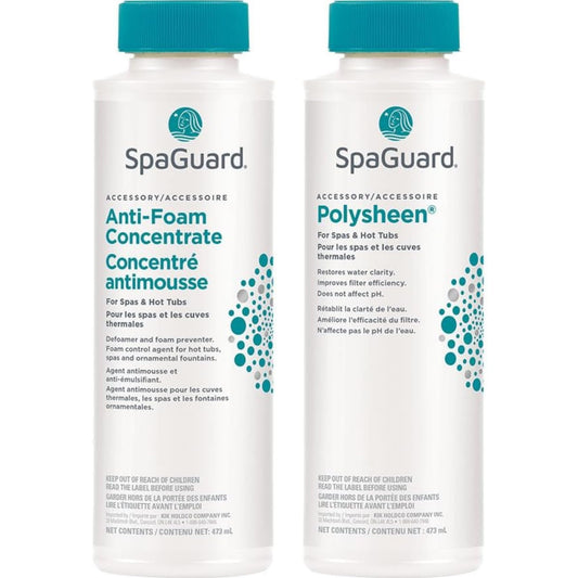 2 Pack | (1) Anti-Foam 473ml | (1) Polysheen 473ml | Spa & Hot Tub | Spa Guard | Can Use with Other Hot Tub Chemicals & Accessories | with Free Balance Guide