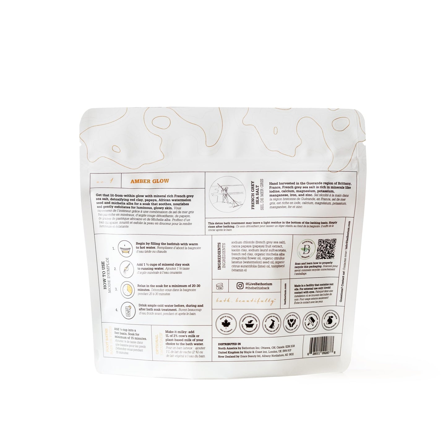 Bathorium Amber Glow Clay Mineral Soak – Bath Soak with French Pink Clay & Mineral-Rich Salts, Enriched with Organic Vanilla & Bergamot, Soothes & Revitalizes Skin, Approximately 3 Baths, 900g