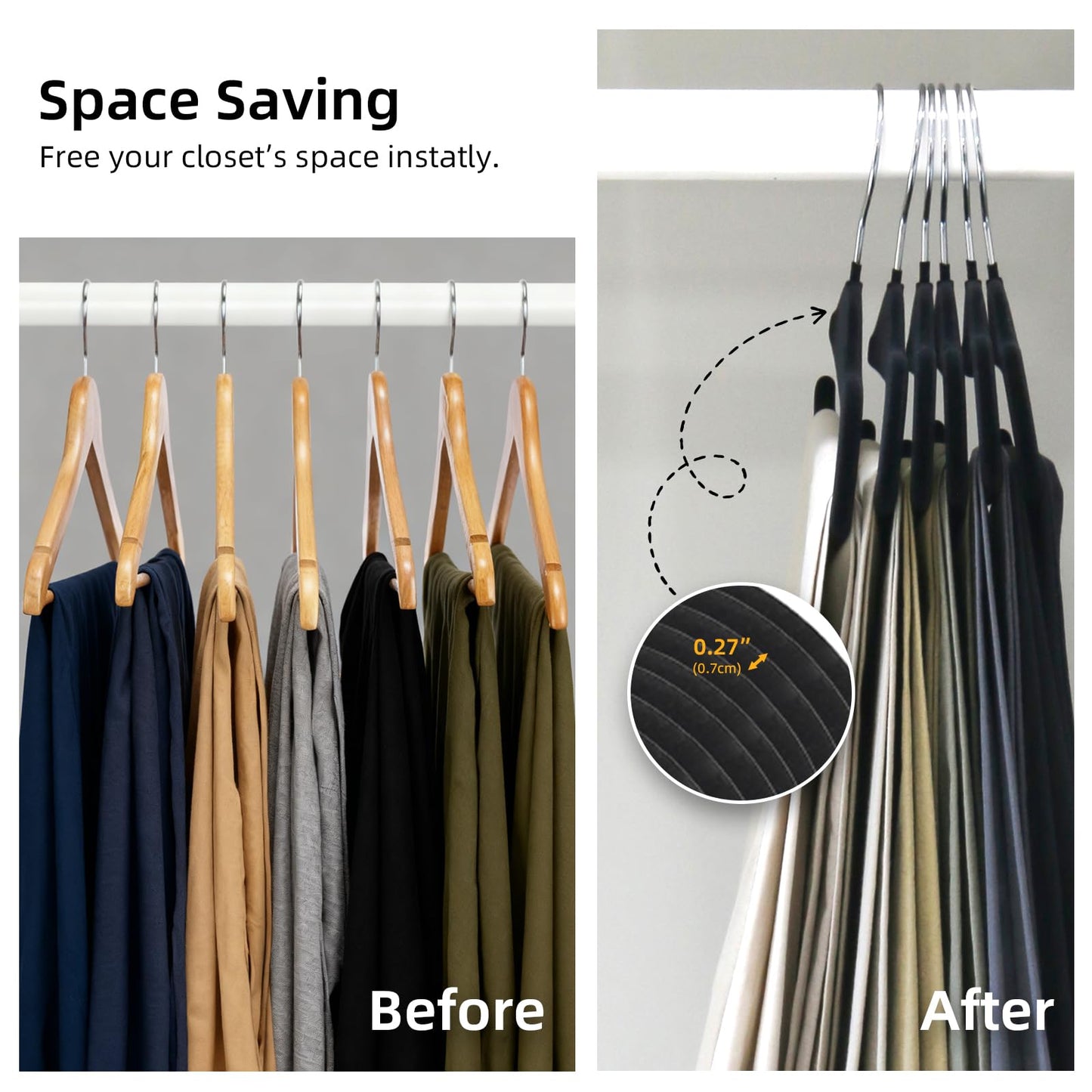 Velvet Pants Hangers, 20 Pack Non-Slip Open Ended Hangers with 360° Swivel Hook Slim Space Saving Jeans Hangers for Pants, Scarves, Ties, Towels, Black