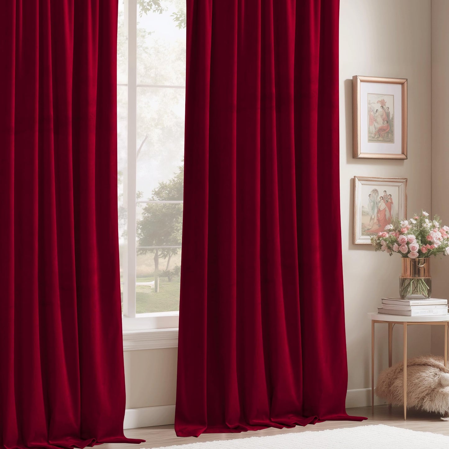 StangH Christmas Red Velvet Curtains 96-inch - Heavy-Duty Large Window Room Darkening Privacy Enhancing Panels for Home Theater/Film Room/Stage, Red, 52 x 96 inches, 2 Panels