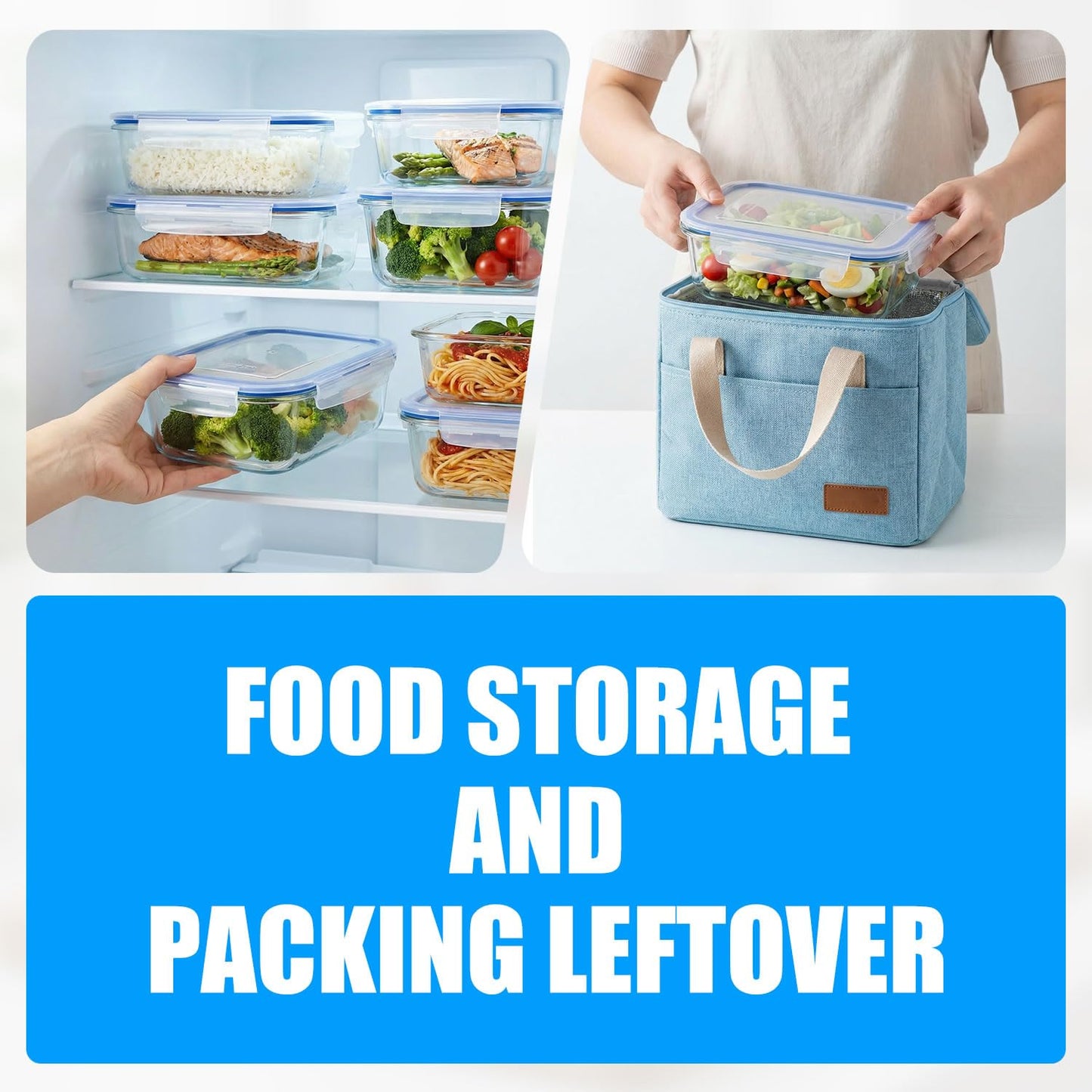 Stelive 10 Pack 1040ML Glass Food Storage Containers, Glass Meal Prep Containers, Airtight Lunch Bento Box with Leakproof Lids for Kitchen Storage & Organisation, for Microwave, Oven & Freezer