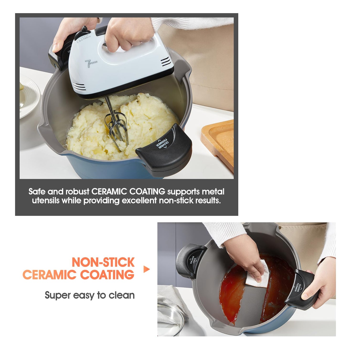 ACTIV CUISINE 5qt Pasta Pot with Strainer Lid, Cast Aluminum Stockpot Multipot, Nonstick Ceramic Coating make Cleanup easy with Tempered Glass Lid, Dishwasher Safe, Induction, Blue