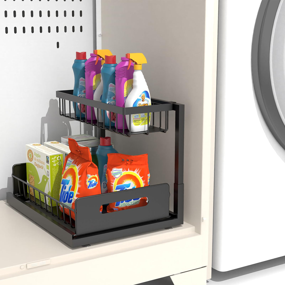 Under Sink Organizer 2 Pack, 2 Tier Rustproof Under Cabinet Storage, Sliding Kitchen Sink Organizer for Kitchen Bathroom
