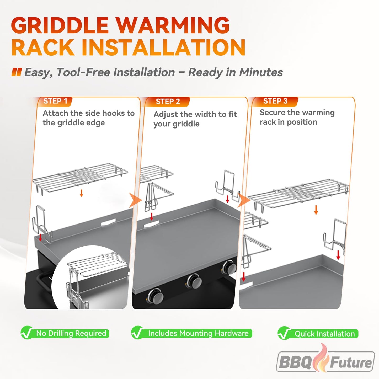 MixRBBQ Griddle Warming Rack, Adjustable for Blackstone 17-36 Inch Griddles, Stainless Steel, Silver
