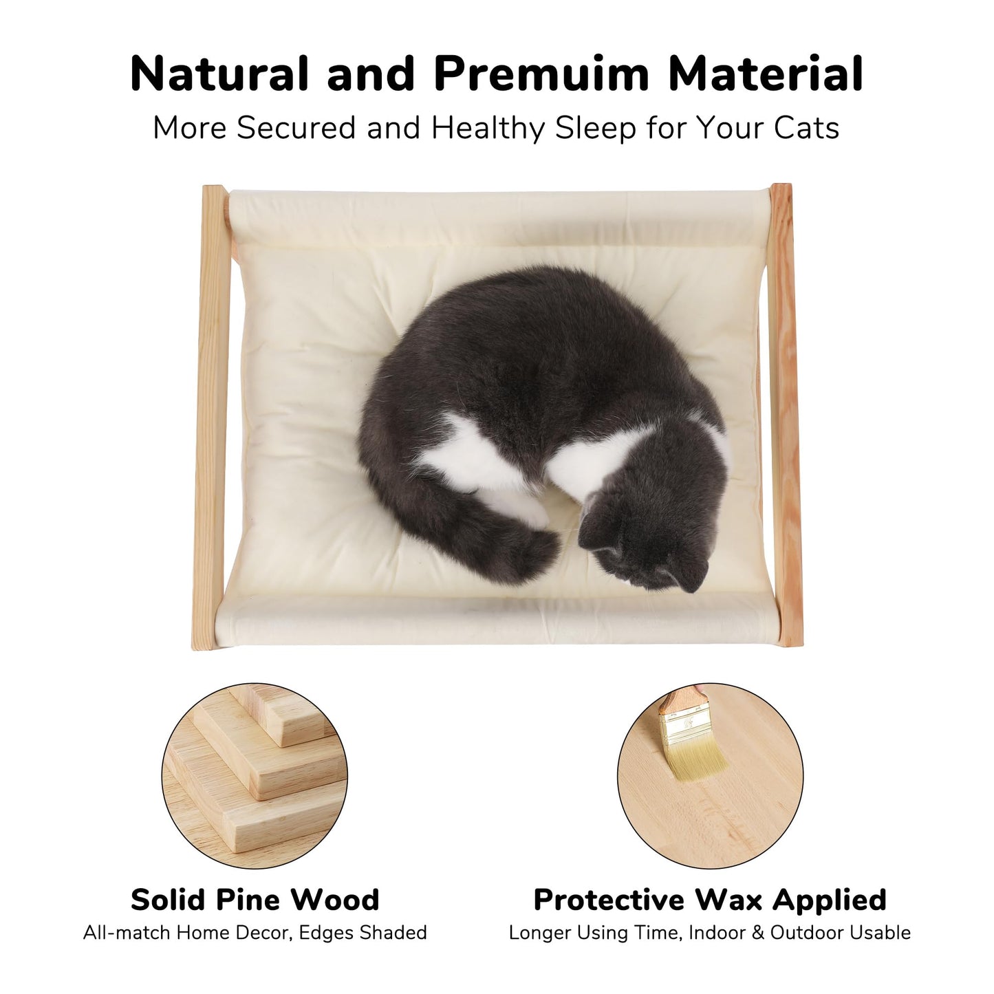 FUKUMARU Cat Bed, Plush Velvet Cat Beds for Indoor Cats, Wooden Cat Hammock, 20 x 16 Inch Cat Couch, Suitable for Cats, Dog, Bunny, Rabbit, Kitten and Small Animal
