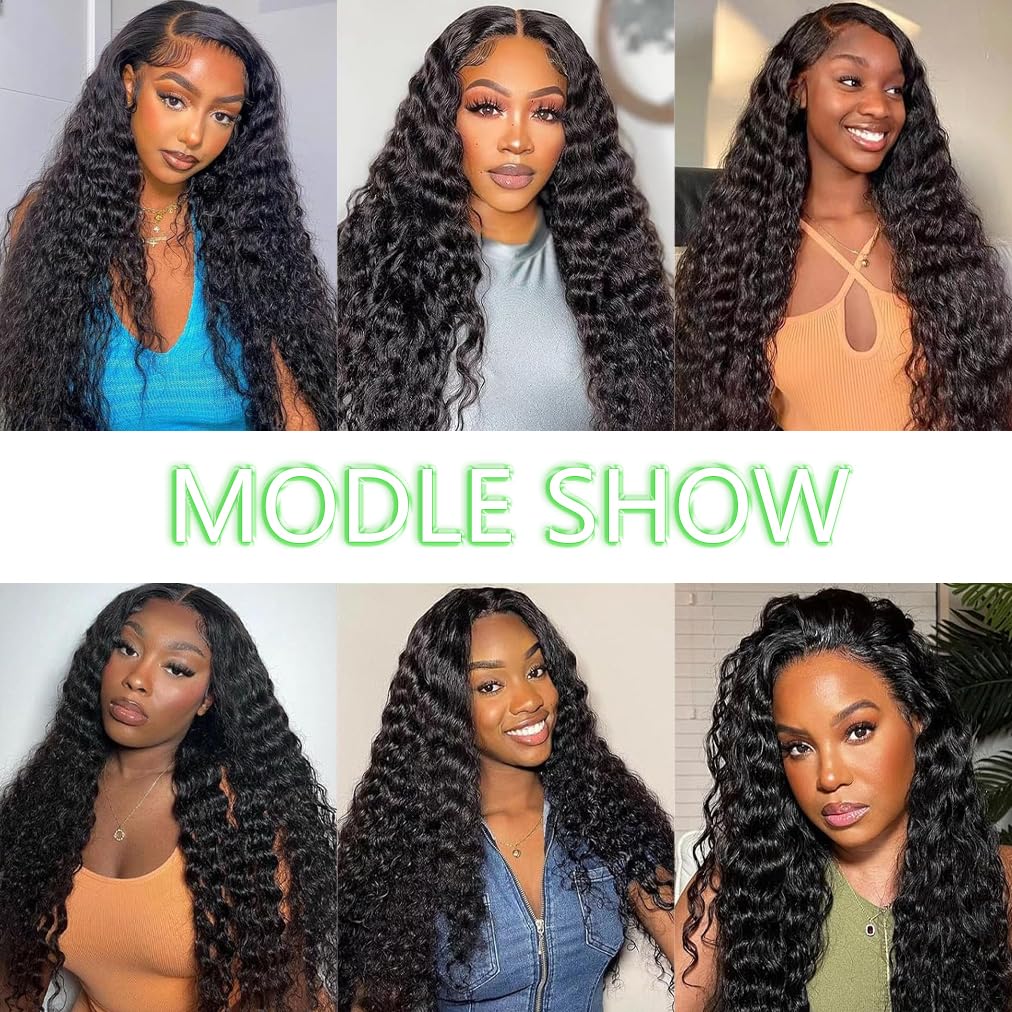 Human Hair Bundles Deep Wave 12 14 16 Inch Brazilian Virgin Curly Hair Extensions for Women 100% Unprocessed Bundles Human Hair Cheveux Humain Naturel Black 10A