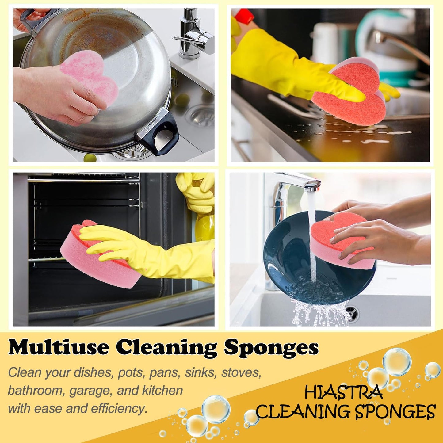 HIASTRA Heart Shaped Non-Scratch Scrub Sponge, Dual-Sided Cleaning Kitchen Sponge and Scrubber for Washing Dishes, Pots & Pans and Household Cleaning Supplies, 20 Pcs Scrubbing Sponges, CS001-Pink-20