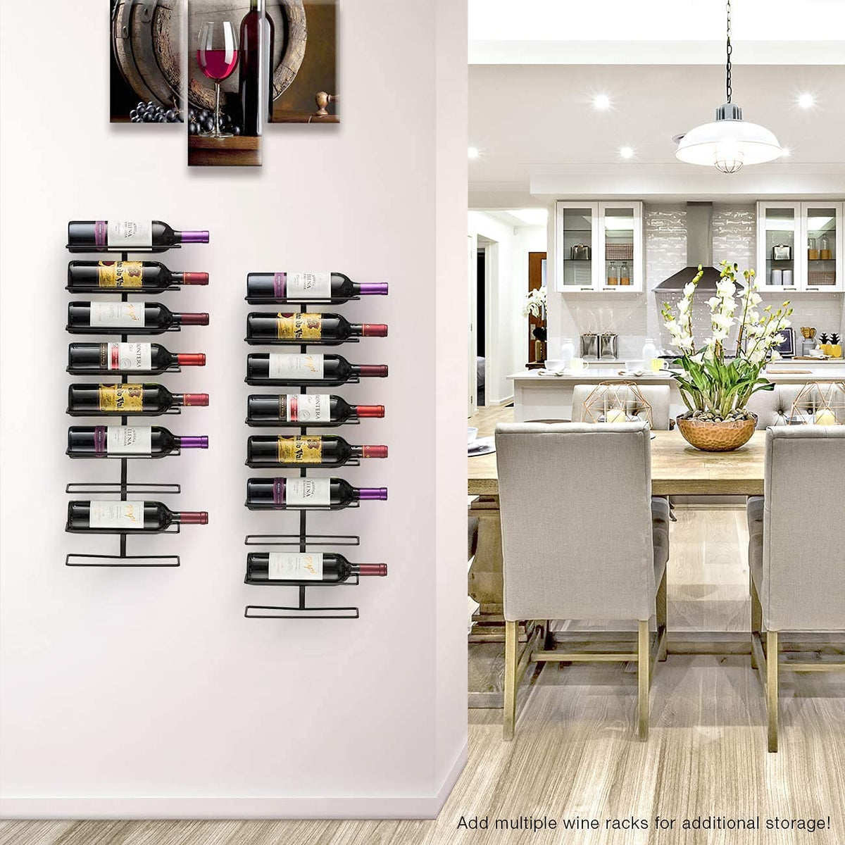 Sorbus Wall Mount Wine Rack – Holds 9 Bottles – Black Metal Wine Bottle Holder for Wall, Modern Wine Rack for Home Bar, Kitchen (2 Pack)