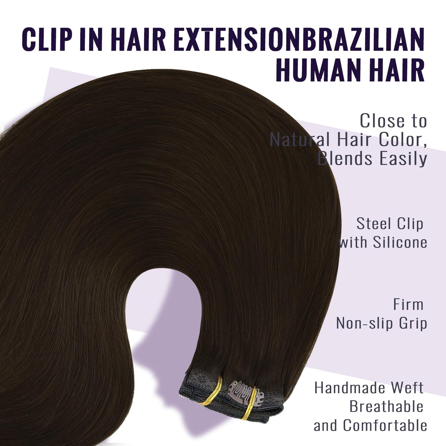 Fshine Brown Clip in Extensions 18 Inch 120 g Dark Brown Human Hair 7 pcs Straight Clip in Real Hair Extensions for Women