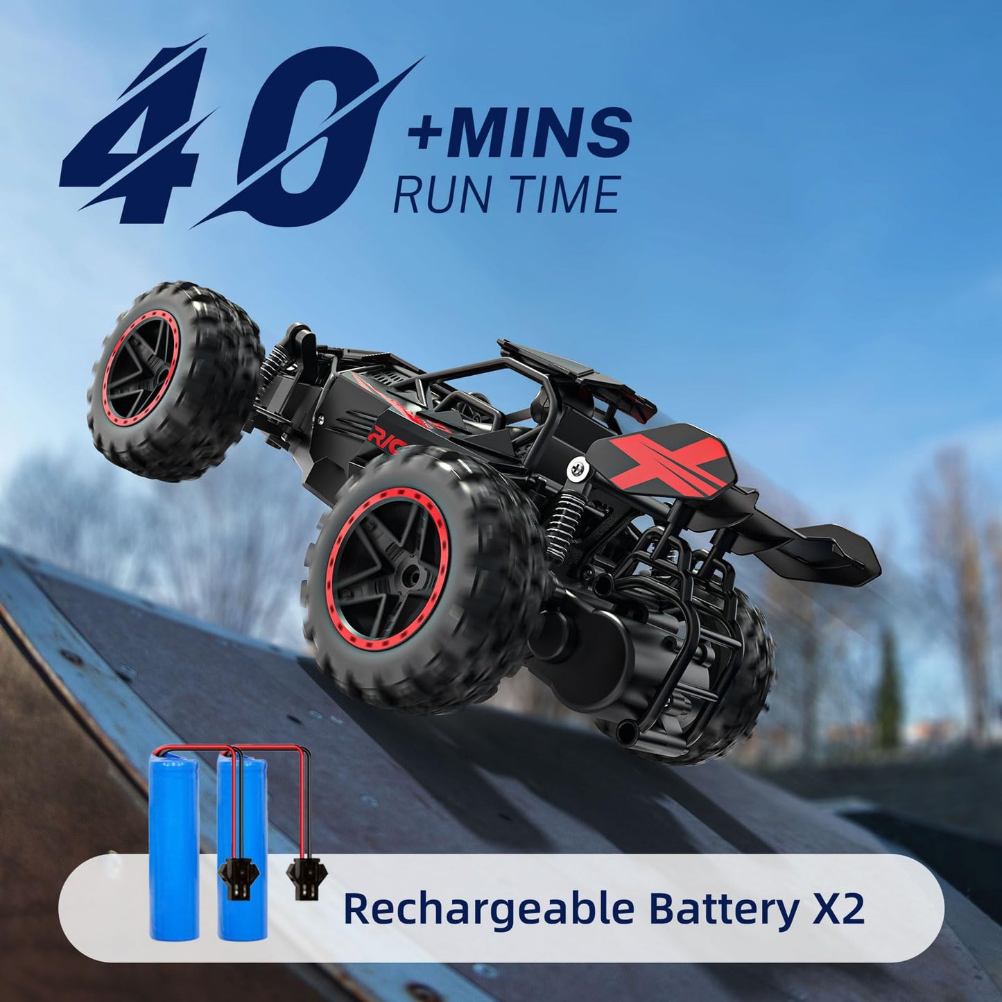 ACAMMZAR Remote Control Car, 1:18 High Speed RC Cars for Kids, 20KM/H Monster RC Truck Off Road with Lights Toys for Boys, Red