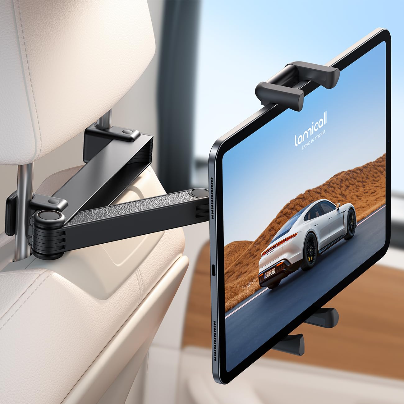 Lamicall Car Headrest Tablet Holder - [Foldable Clip] [Lockable] [Thick Case Friendly] Car Backseat Tablet Mount, Car Accessories for Kids, for iPad Pro, Air, Mini, Galaxy, Fire HD, 4.7-13", Mom Gift