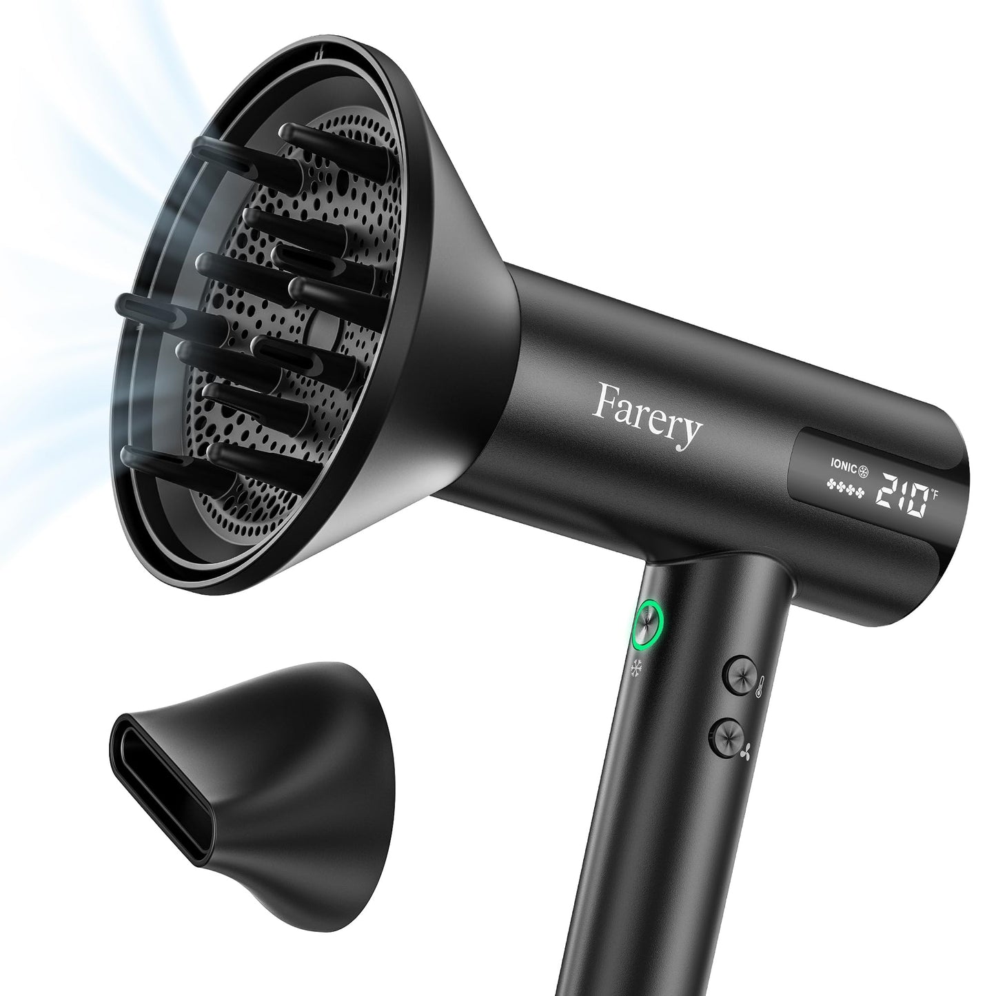 Farery H8 Ionic Hair Dryer with Diffuser – 110,000 RPM for Ultra-Fast Drying, 1400W Powerful Heat, Negative Ion Technology for Frizz Controll, 4 Heat & 4 Speed Settings, Magnetic Nozzle, HD Display