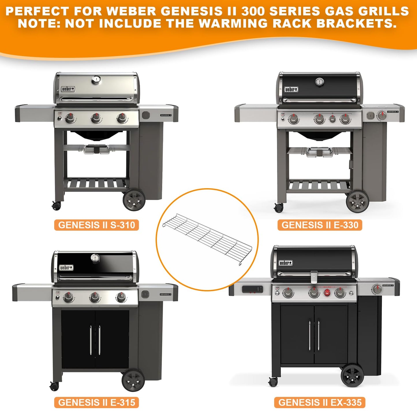 66044 Warming Rack Replacement for Weber Genesis II 300 Series GS4 4-Burner Grills, Stainless Steel Upper Grill Rack for Weber Genesis II E-310 E-315 E-330 E-335 S-310 3-Burner Models, 25 3/4"