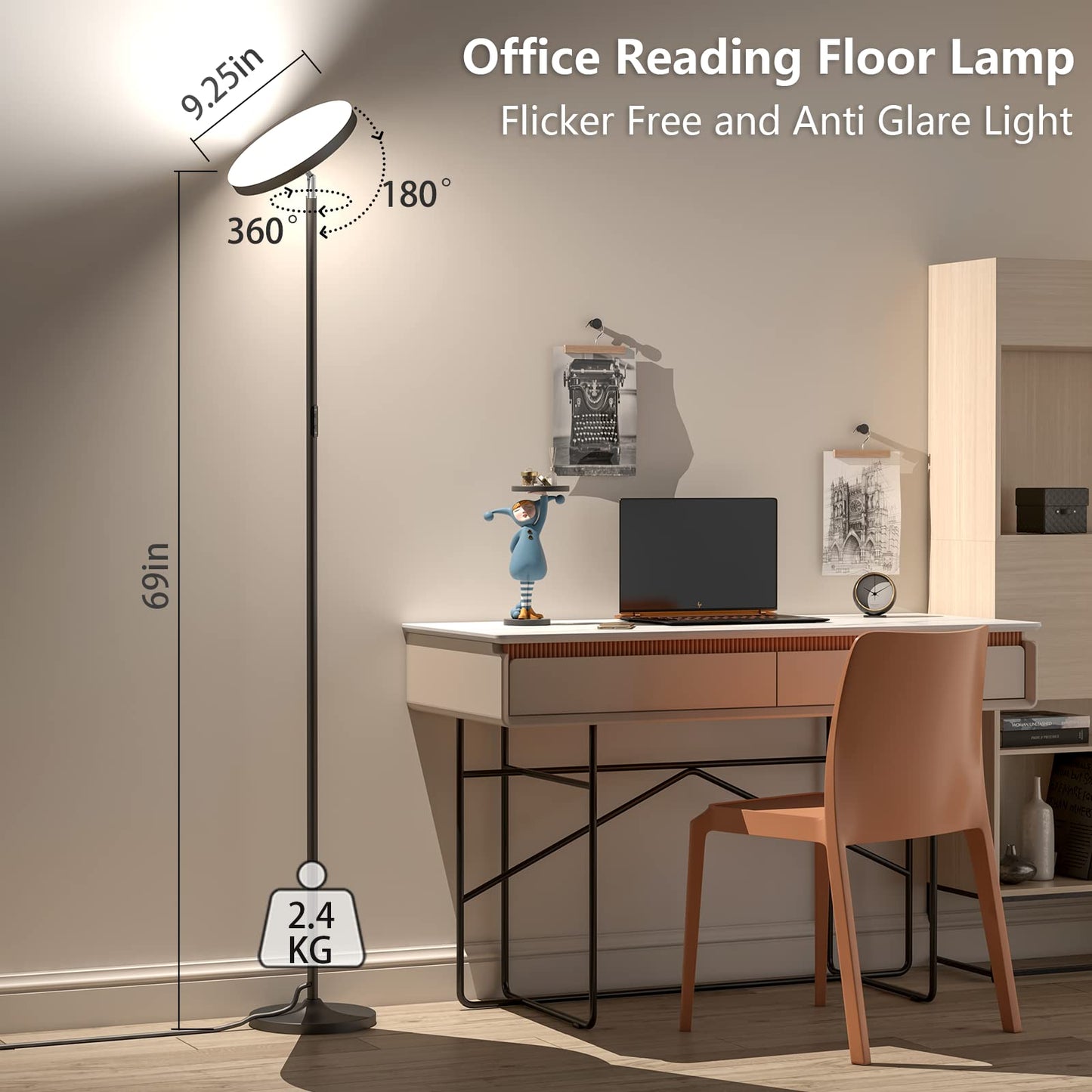 Keepsmile Double Side Lighting LED Floor Lamp with Remote Smart App,36W/2600LM Super Bright Dimmable RGB Floor Lamp,Adjustable Angle Standing Lamp for Living Room Bedroom Office Lampe Sur Pied,Black