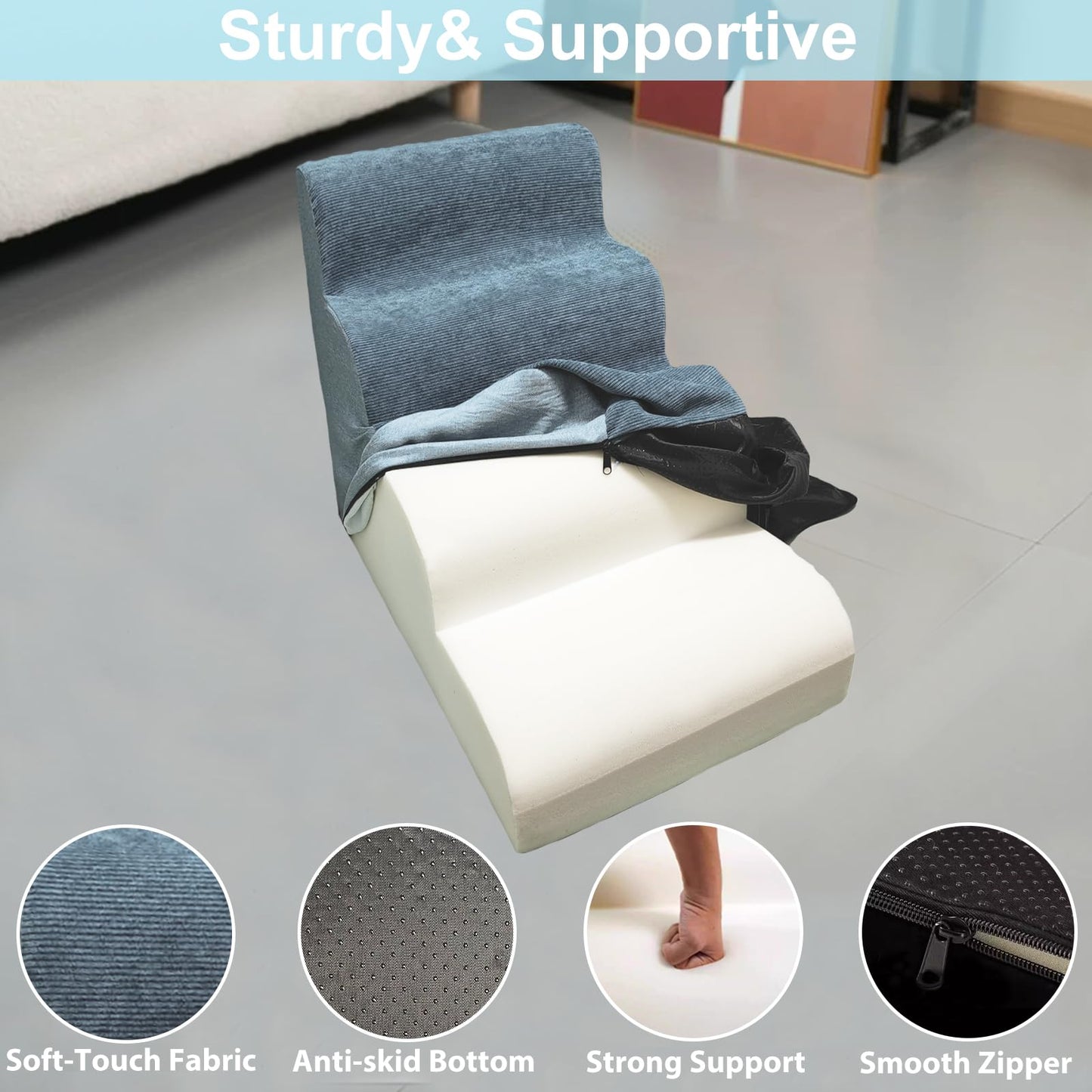 Kopmath Dog Stairs for Beds and Couches, 4+ Tiers Dog Steps, Sturdy and Stable, Strong-Support High Density Sponge, Protect Pets Joints, Non-Slip Bottom Design,21.7" H