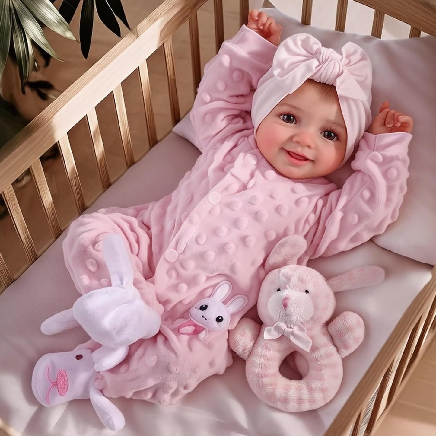 BABESIDE Reborn Baby Dolls Sunny - 17Inch Cute Soft Vinyl Realistic Baby Doll Girl Poseable Smiling Real Life Baby Dolls with Complete Accessories for 3+ Years Old Gifts