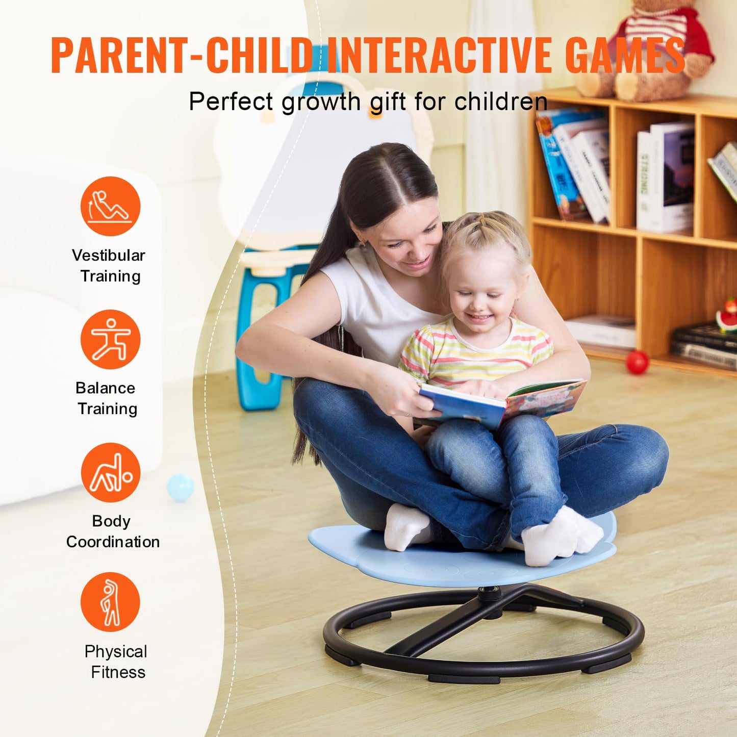 VEVOR Elephant Kids Swivel Chair, 220 LBS Capacity, 360° Spinning Chair, Autistic Kids Sensory Chair with Non-Slip Metal Base, Toddler Sit for Coordination Balance Focus Blue