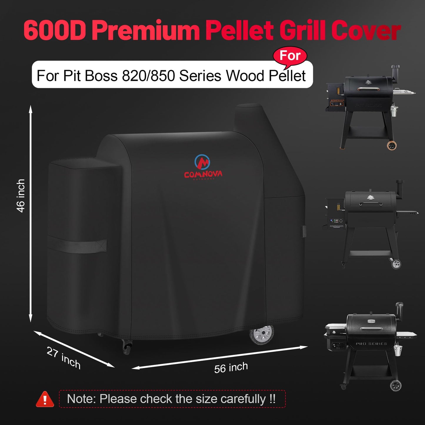 Comnova Grill Cover for Pit Boss 820-850 - Z Grill 700 - Premium Wood Pellet Smoker Cover for Pitboss Waterproof & Heavy Duty, 600D Pellet BBQ Cover for Pit Boss 820 Deluxe, Pro 850 and Z Grill 700