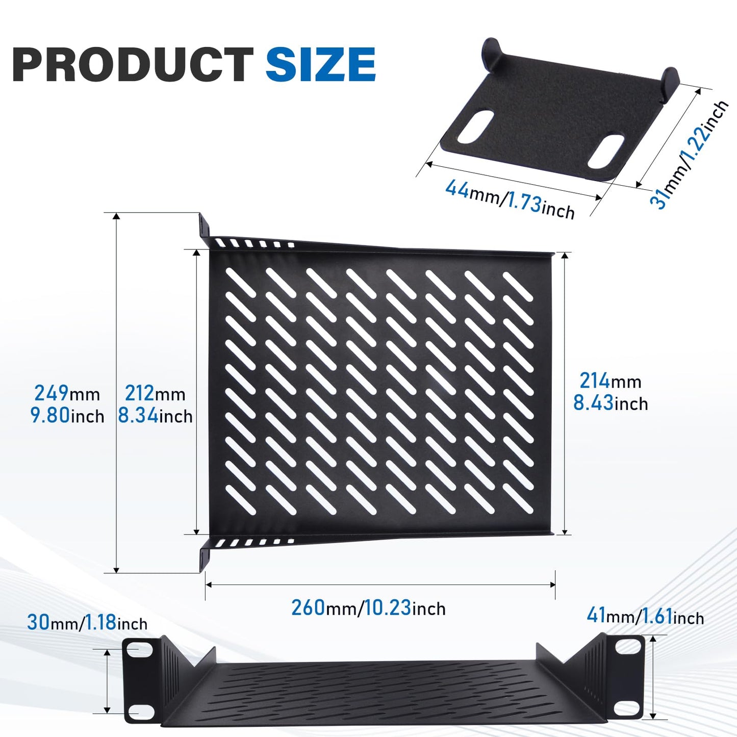 GeeekPi 10 inch 1U Rack Shelf, 10.23inch Depth, 1U Server Rack Shelf Vented Rack Mount Cantilever Tray for DeskPi Rackmate T2/T0 Plus/T1 Plus/TL1 Network Cabinet
