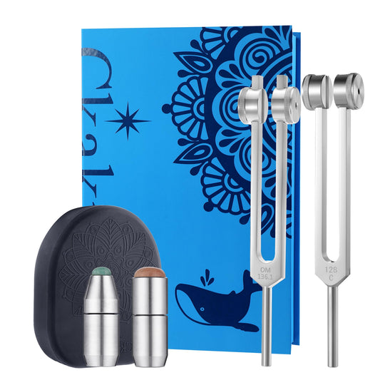 Ckakra Pack of 2 Weighted Tuning Forks with Natural Gem Feet, 128hz,136.1hz, Zen Tools,Meditation Accessories,Odorless Silicone Activator
