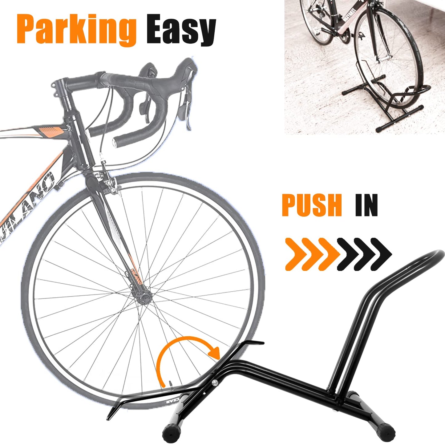 Bike Stand Floor Bike Rack Garage Bicycle Stands for Storage Indoor/Outdoor, Front and Rear Wheel Parking Rack Stand Perfect for 16"-29" Kid's Bikes/Mountain Bike/Road Bike