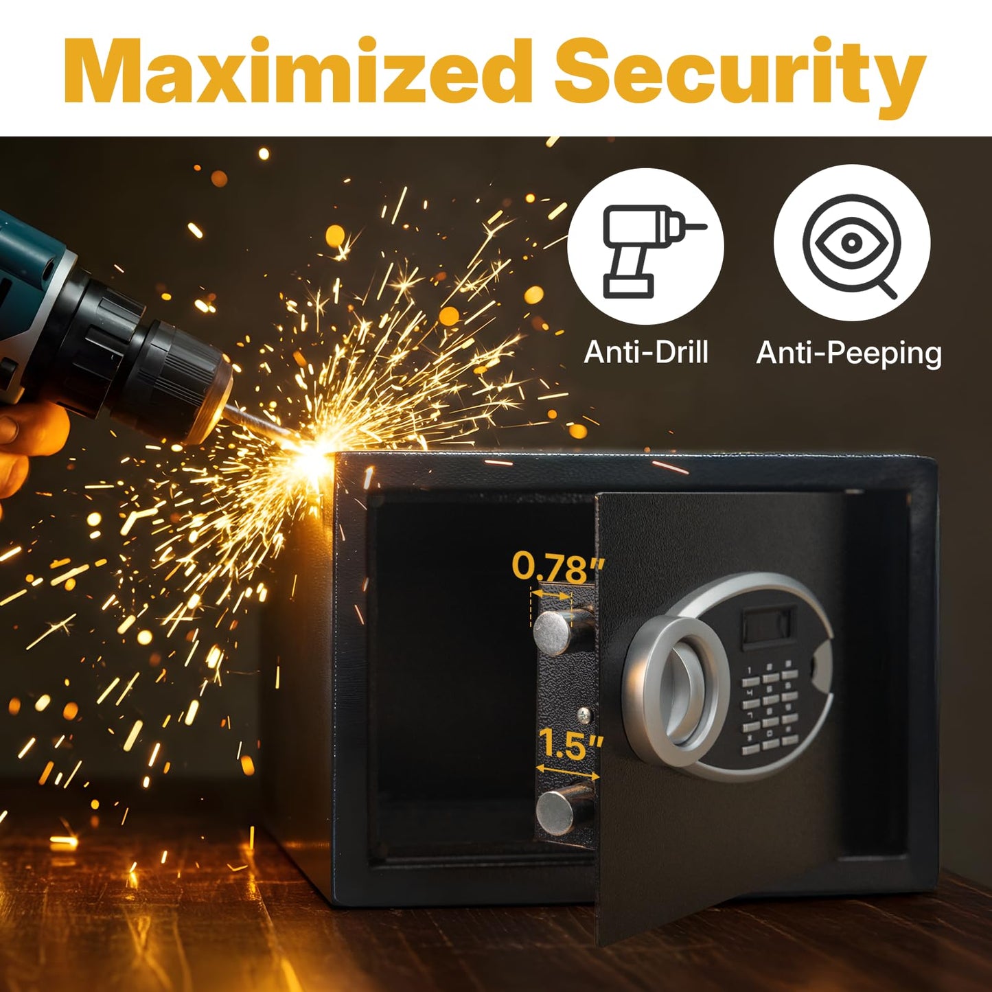 JEAWIWI Black 1.3 Cubic Feet Safe Box, Security Lock Money Safe with Key and Electronic Keypad, Removable Shelf, Safes for Documents, Jewelry, Valuables, 13.7" x 9.8" x 9.8" Inches