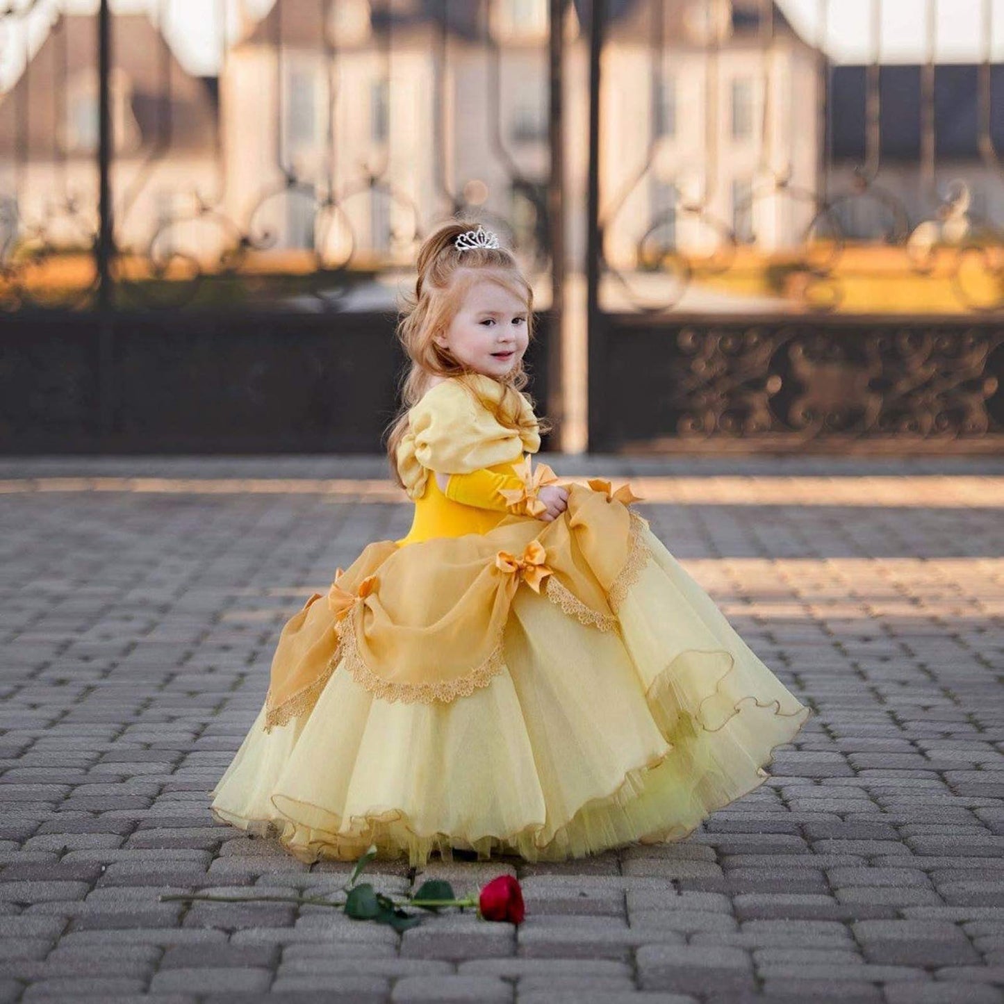 CQDY Princess Belle Costume for Girls Yellow Dress Toddler Party Halloween Role Play Ball Gown